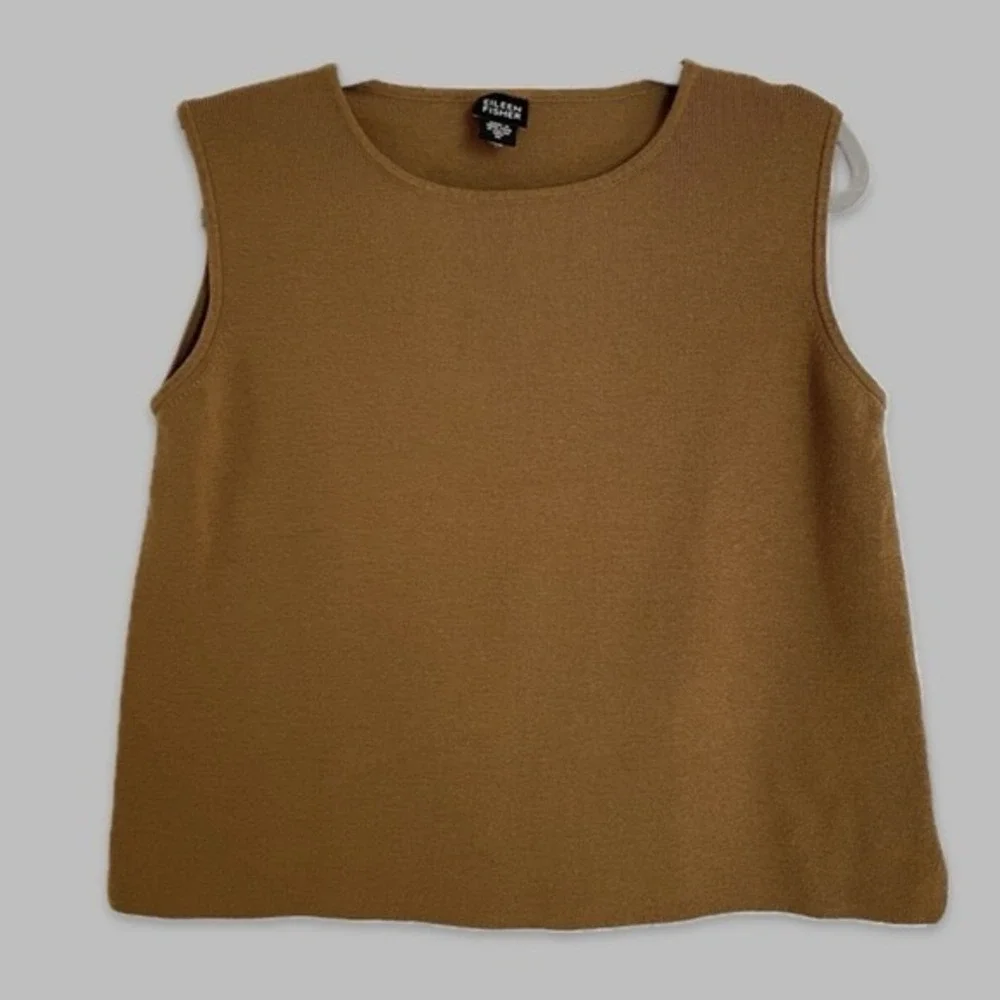 Vintage Eileen Fisher Brown Knit Sleeveless Sweater Top Women M Italian Yarn - Picture 2 of 5